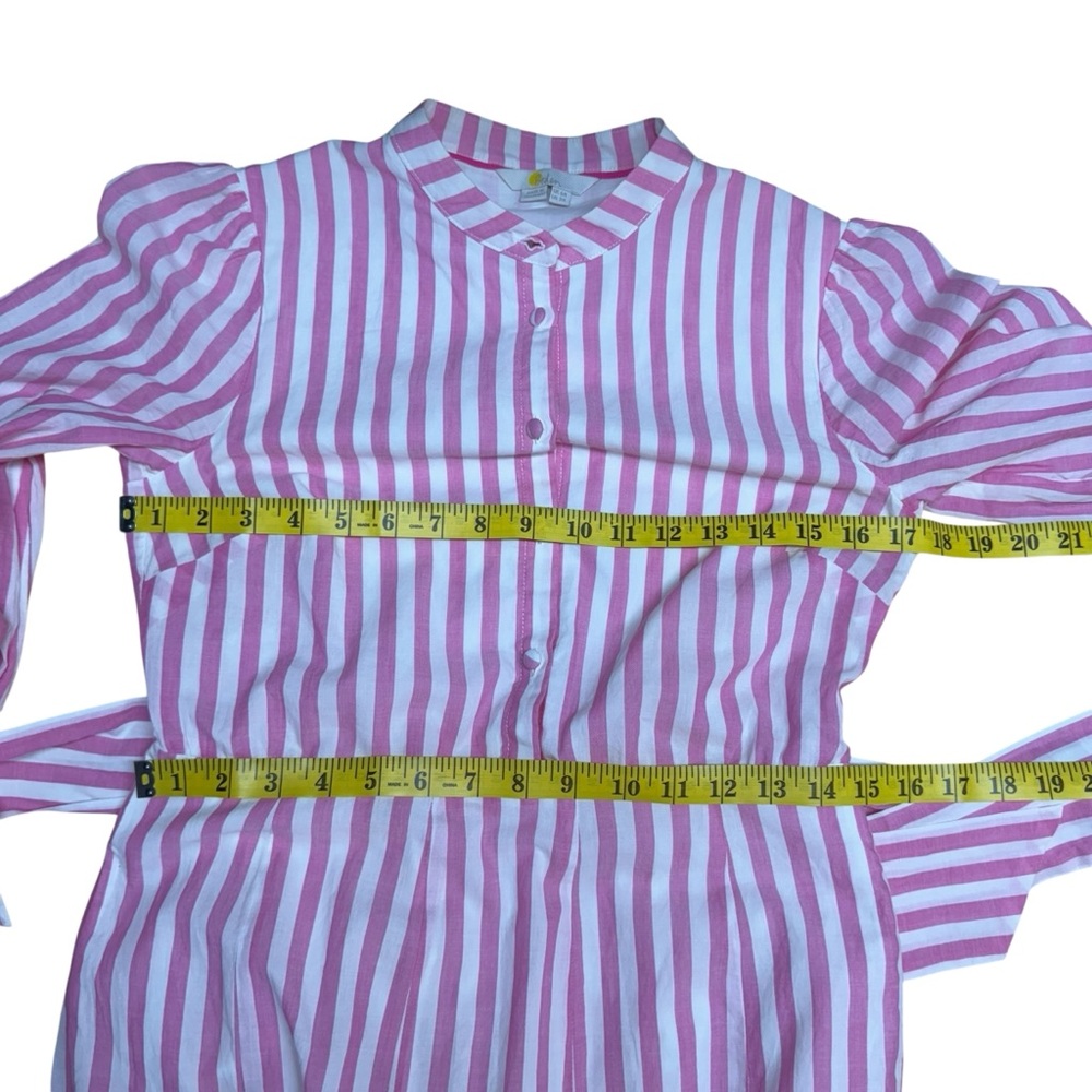 BODEN Puff Sleeve Cotton Pink White Striped Dress Button Down Ruffle Hem SZ 2 - Picture 13 of 16